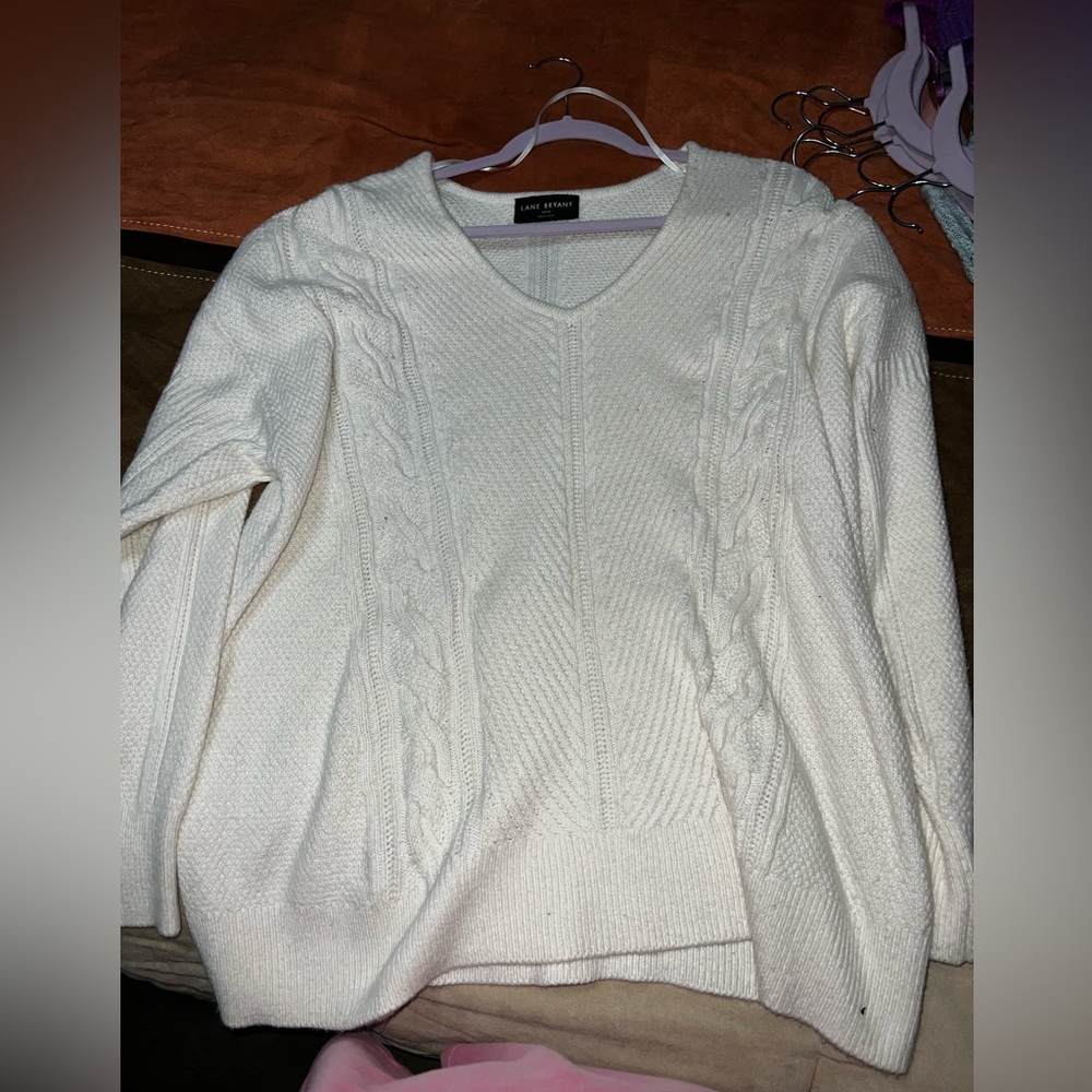 Women’s Lane Bryant, V-neck cable sweater, off-white, size 22/24